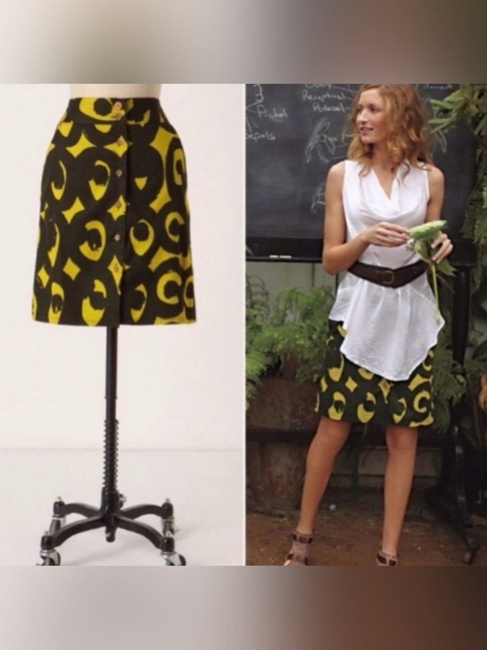 BOGO Marimekko for Anthropologie Olive and Lime Green Abstract Print Mini Skirt - Picture 2 of 7